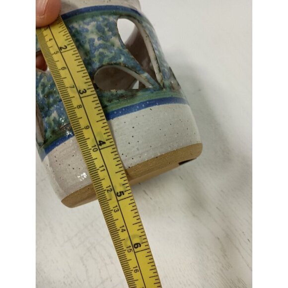 Vintage Studio Pottery Candle Holder Stoneware Blue Splatter Flower Petal Design - Picture 9 of 10